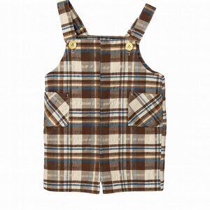 Vintage Donmoor Boys 4T Plaid Shortall Overalls Brown Blue Retro Style